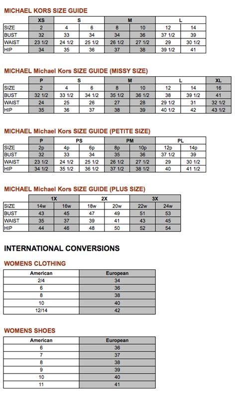 michael kors sizes chart|Michael Kors shoe size guide.